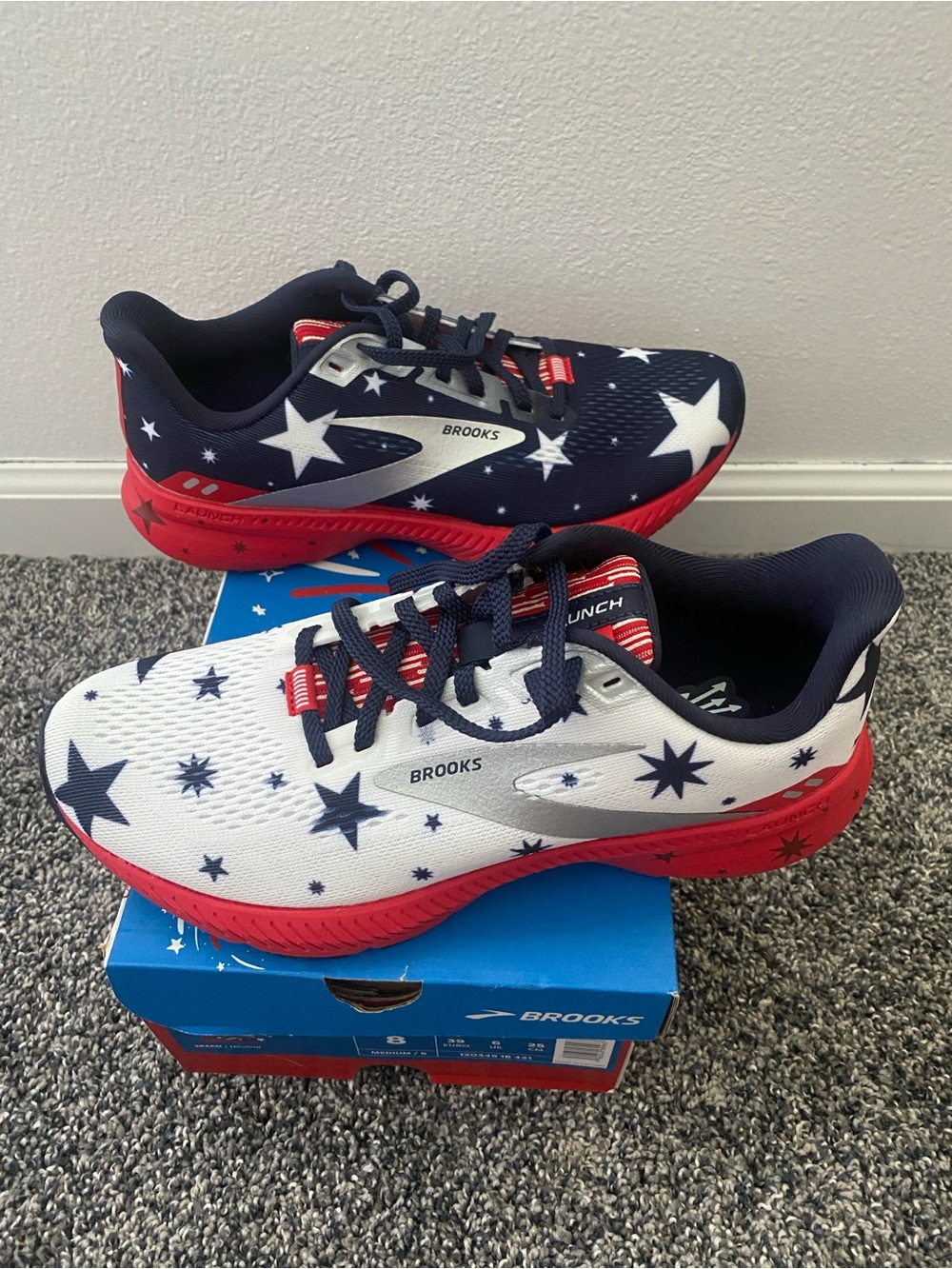 NEW Brooks Women’s Launch USA Star Running Shoes in Red, White & Blue